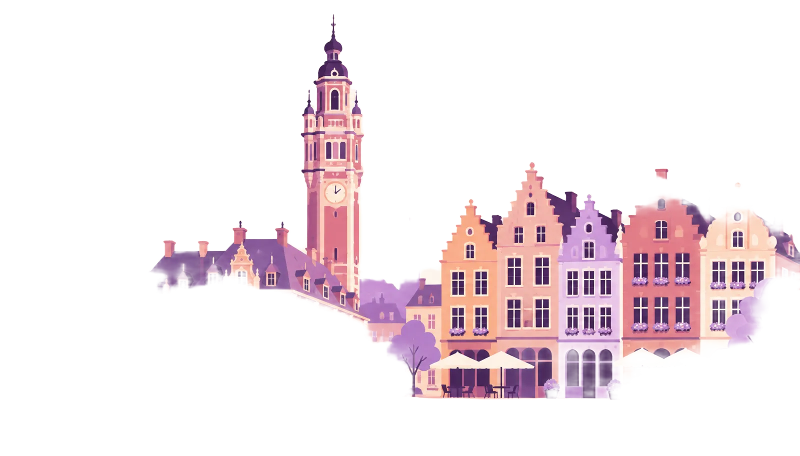 Illustration du vieux Lille : le beffroi et les maisons flamandes
